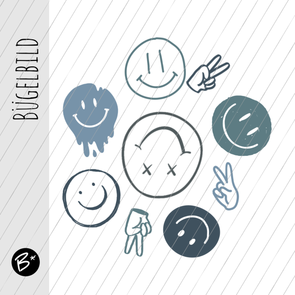 Bügelbild - Smilies ALL Blau - ca. 18 cm